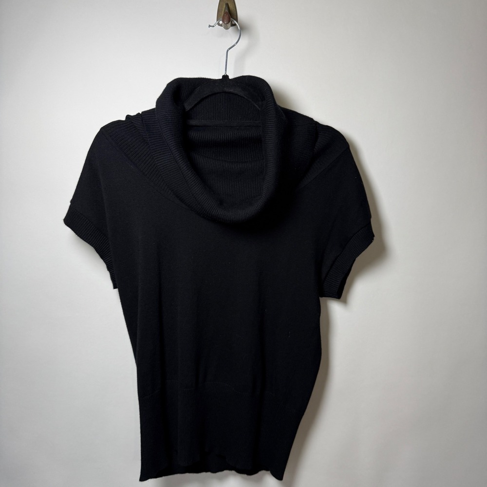 Grace Sweater Womens Medium Black Cowl Neck Short Sleeve Ribbed Hem Knit Top